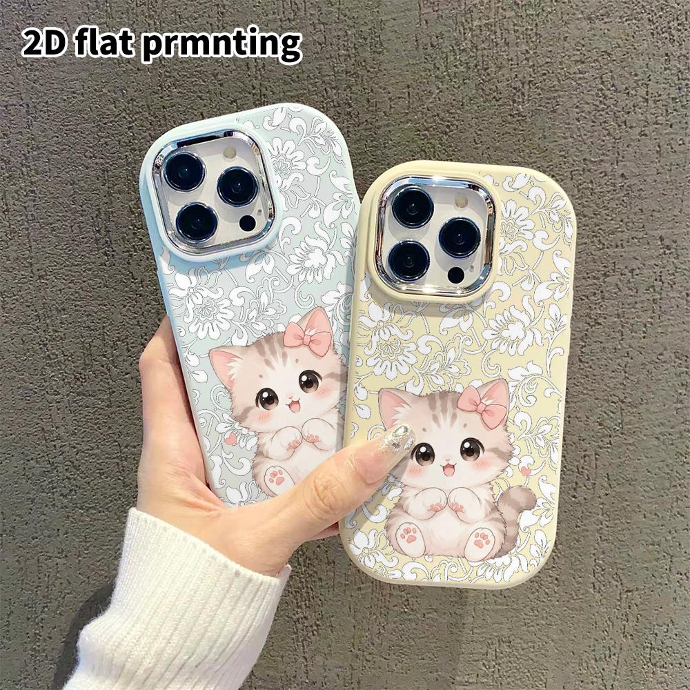 Phone Case: 2D Flat Design Suitable for iPhone 18, 17, 16, 15, 14, 13 Pro Protective Case, Couple Style, Bow-knot Little Kitten, Christmas and Hallowe