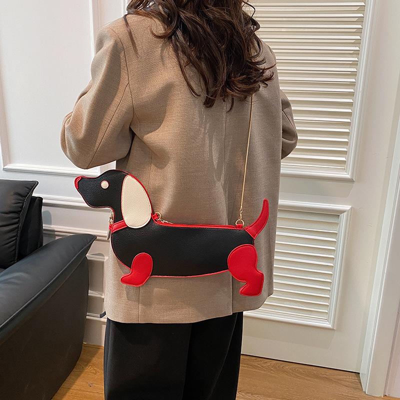 Schoudertas met cartoon hondenontwerp voor dames PU-leer crossbodytassen met ketting gepersonaliseerde rits avondfeest portemonnee satchel CLE