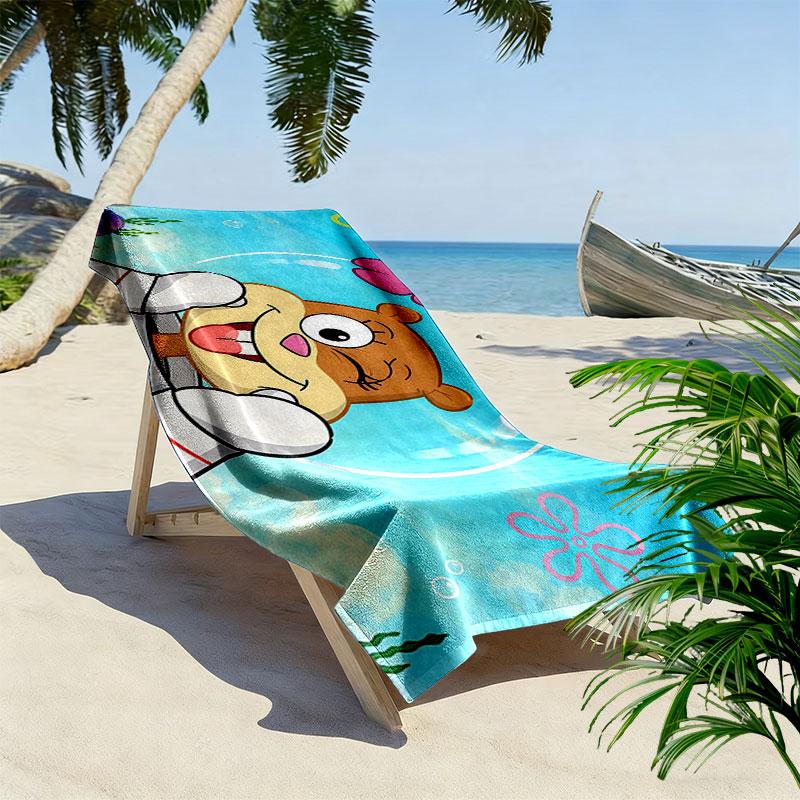 SpongeBob Cartoon Print Beach Towel, Large Soft Quick Dry Towel for Beach Camping Swimming