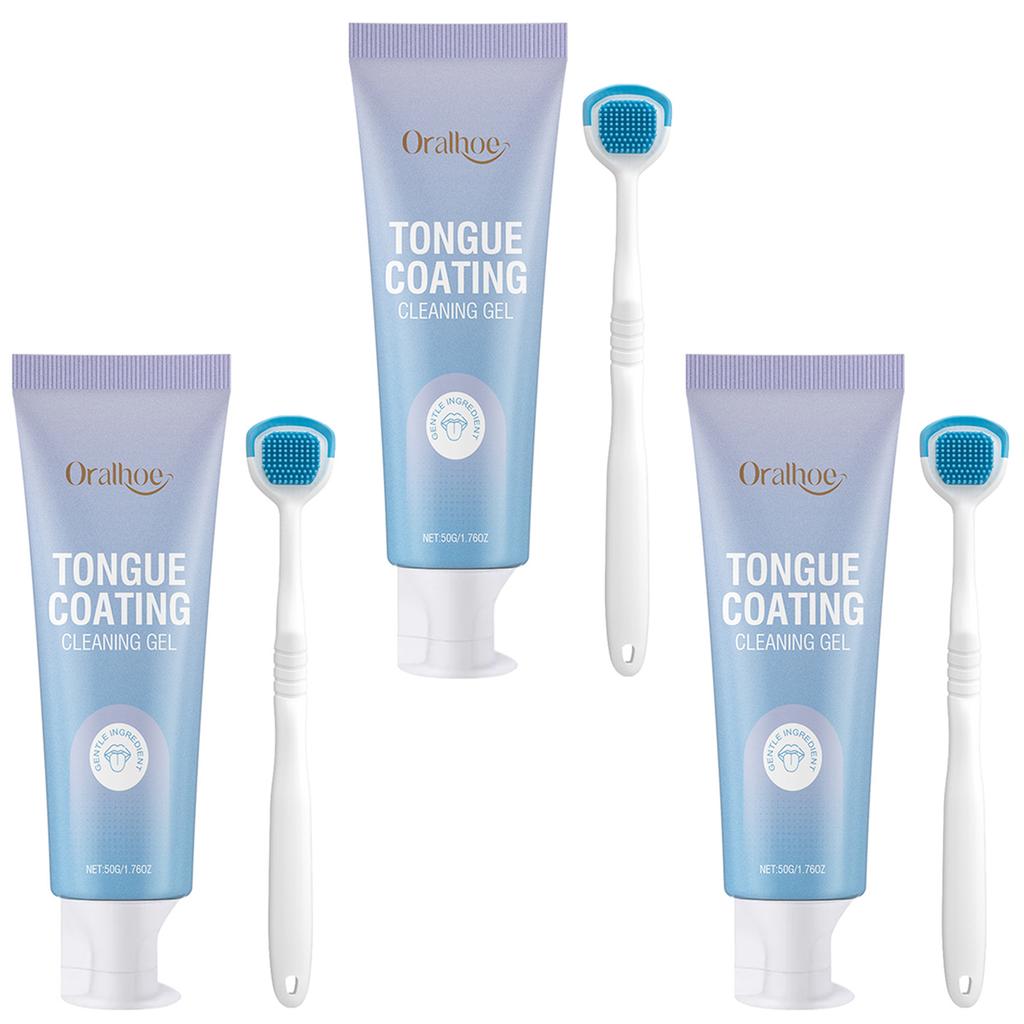 Conjunto de Gel Limpador de Língua 50ml, Para Mau Hálito-Frescura Duradoura-Eliminadores de Odor Bucal, Pasta Limpadora de Língua Para Casa