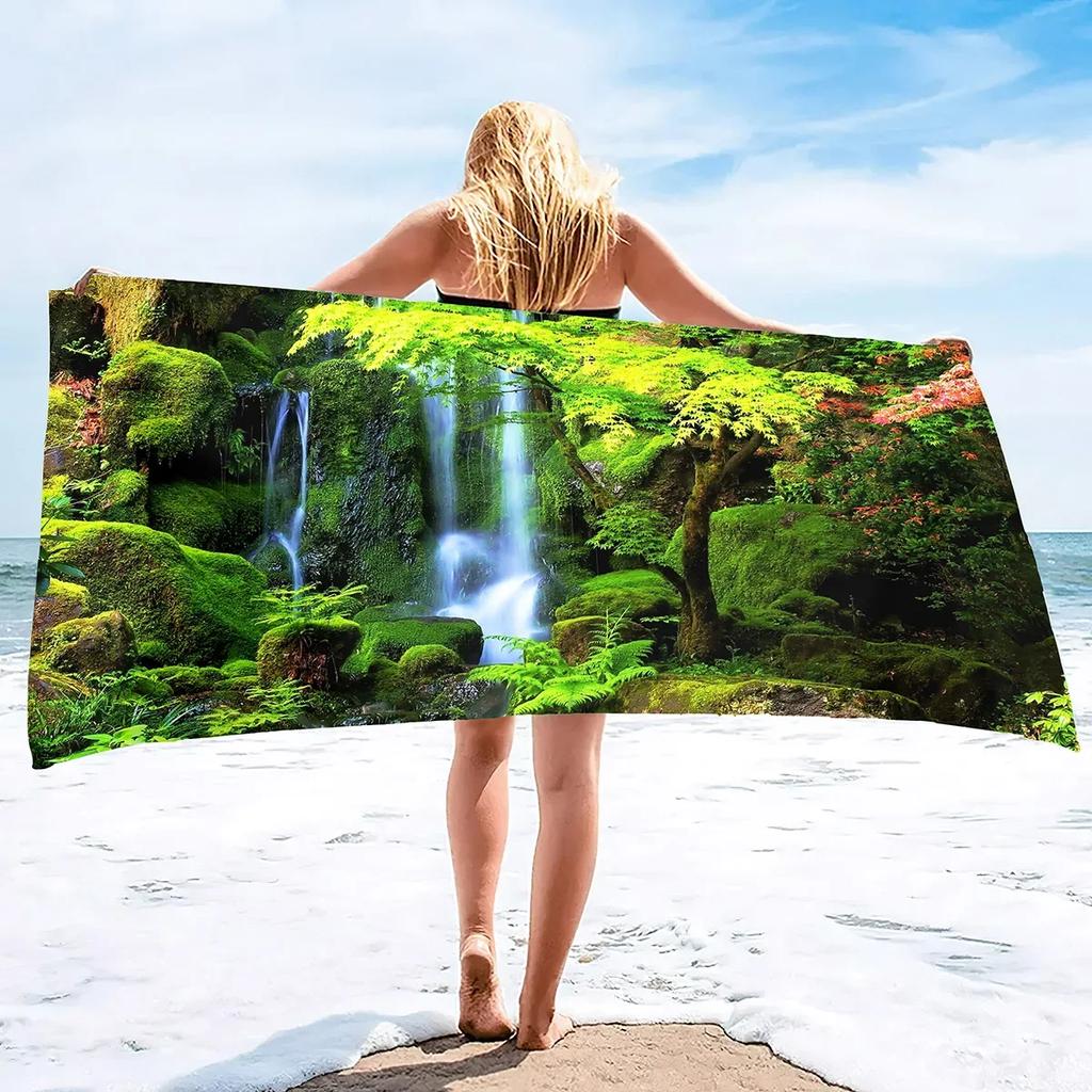 Microfiber Beach Towel, Sand Free Beach Blanket, Quick Dry Sand Free Lightweight Large Oversized Beach Towel Waterfall Print