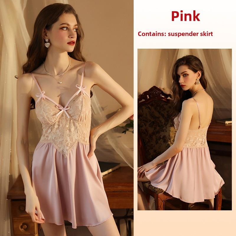 

Sexy Deep V Lace Satin See-through Suspender Skirt Nightdress Women s Loungewear L