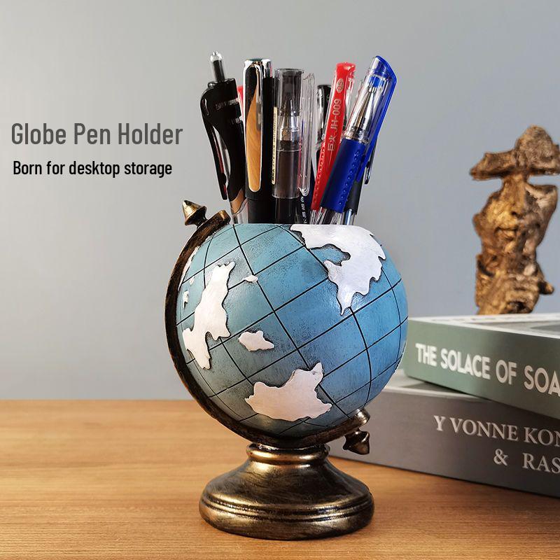 European Retro Globe Pen Holder - Room & Office Decor, Desktop Storage, Student Gift