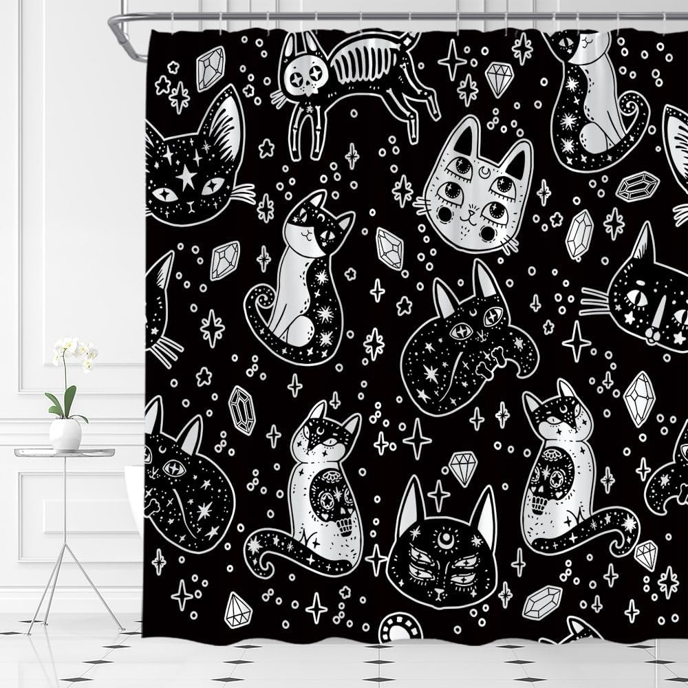 Sugar Skull Shower Curtain Gothic Halloween Watercolor Vintage Floral Spooky Skeleton Skull Horror Fabric Bathroom Decor Set