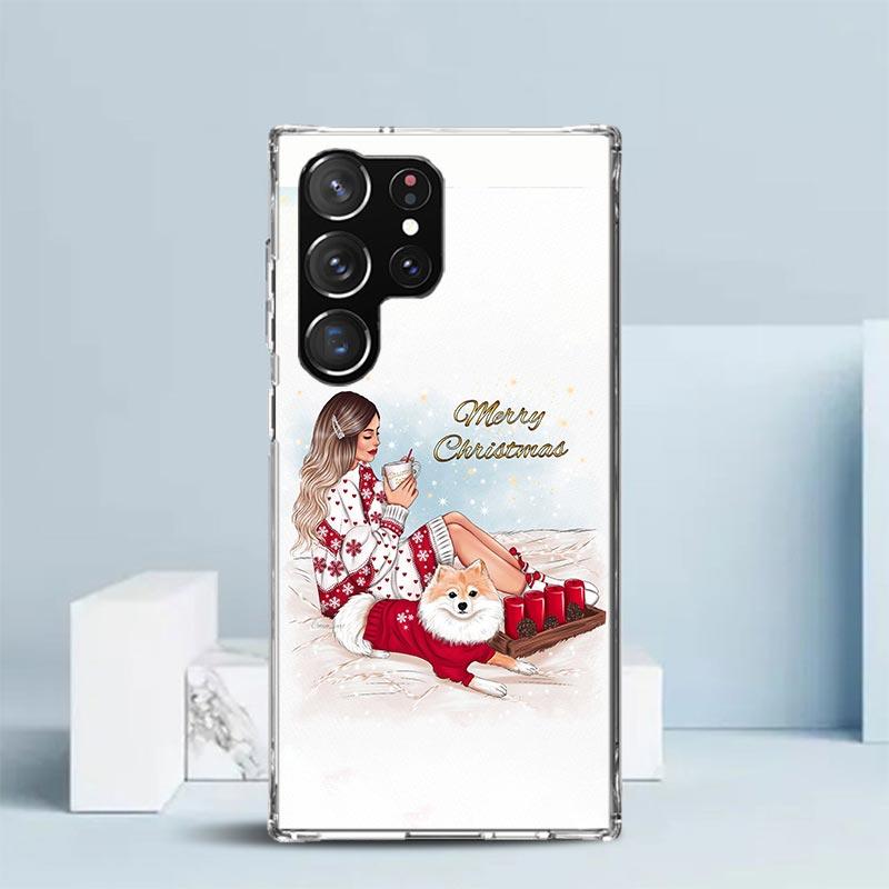 Christmas Art Girls Coffee Phone Case For Samsung Galaxy S24 S25 Edge S26 Ultra S22 S23 Plus S21 + S20 FE Soft TPU Back Cover Ga