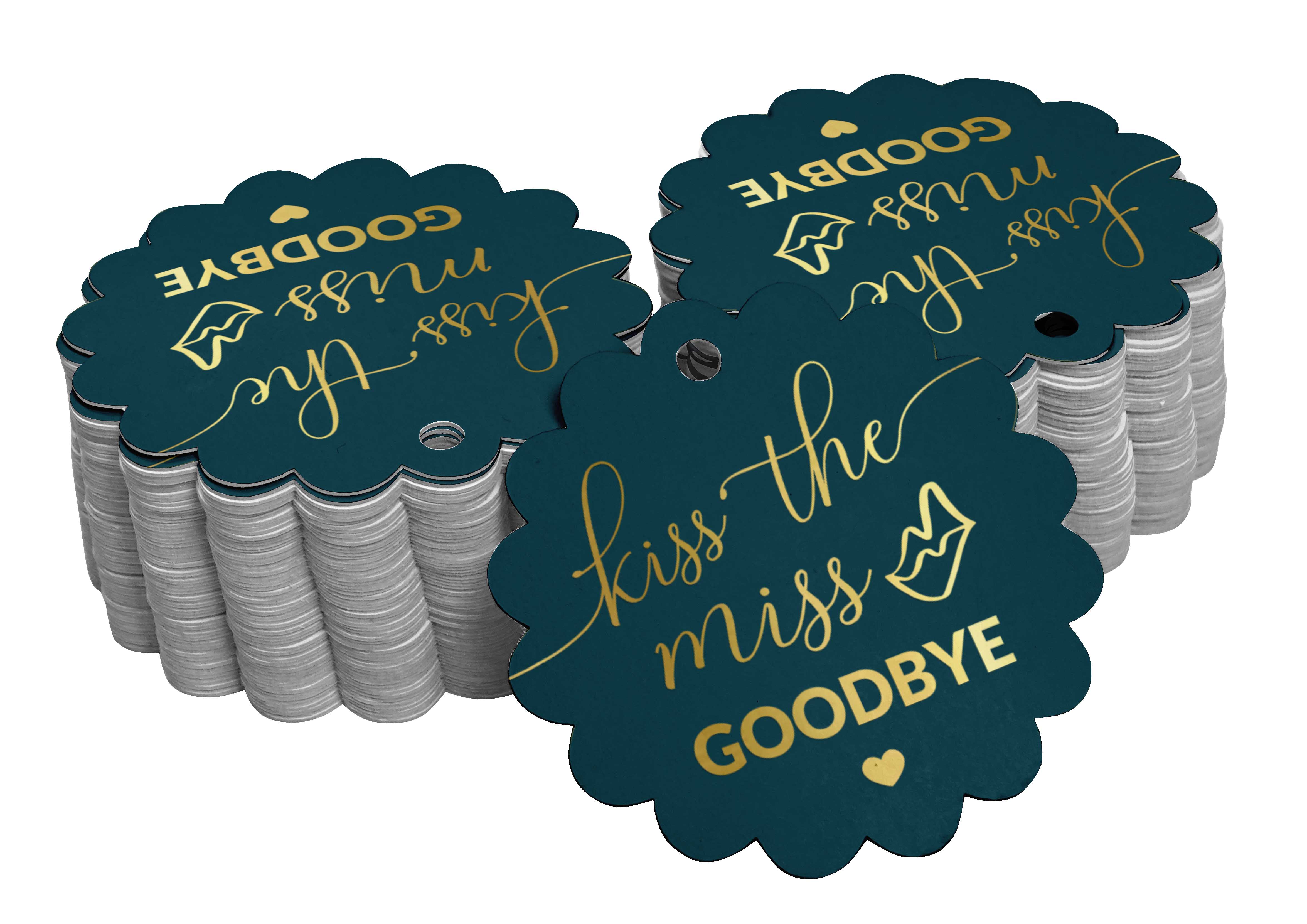 

Inkdotpot Справжня золота фольга Kiss The Miss Goodbye Bridal Shower Tags Favor Hang Paper Tags 100 50 Gold Foil Tags синій