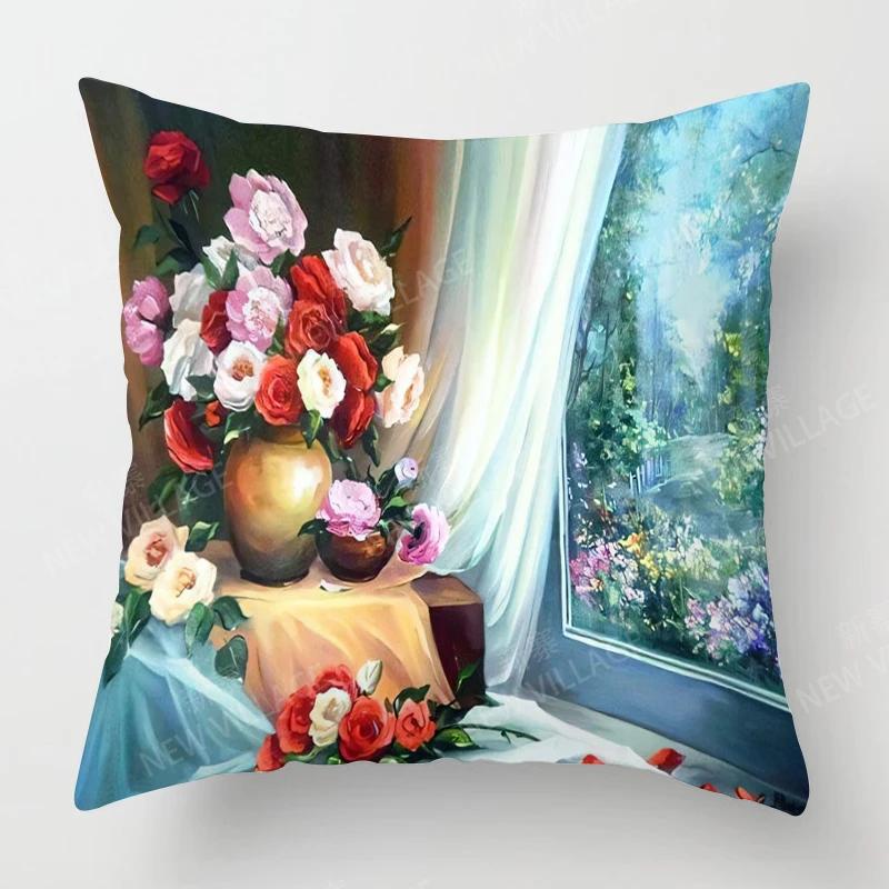 Dekoracja salonu w domu poszewki na poduszki Poszewka na poduszkę w stylu vintage malarstwa olejnego 45*45 poszewka 40x40cm 50x50 45x45