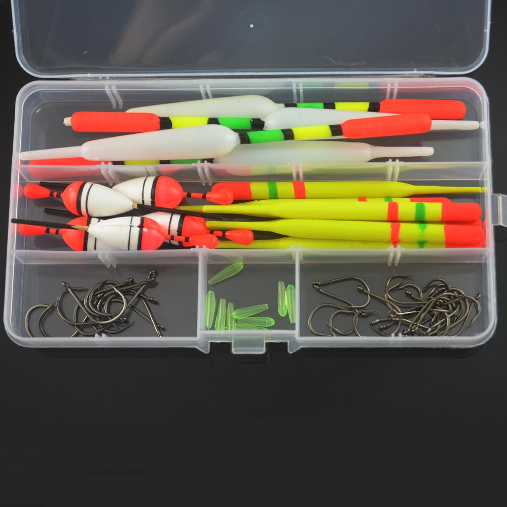 15PCS 3 size Vertical Fishing Float Buoys Bobber Fishing Tackle buoyage with Free Tackle Box + 30pcs Hooks Combo