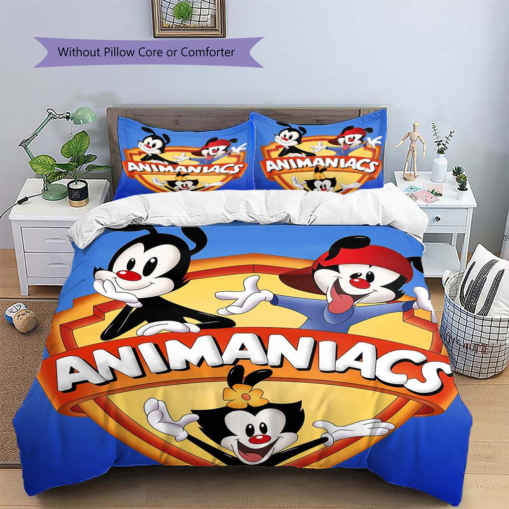 Animaniacs Set cu model cuvertură de pat Decorare casă Cadou (1 * husă de pilotă + 2 * fețe de pernă fără miez)