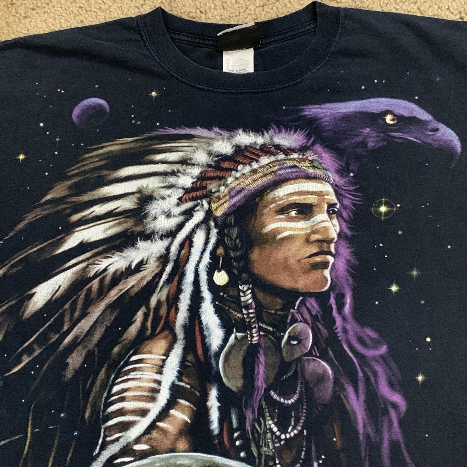 Vintage 90s Liquid Blue Mens XL Brian Fox Native American Indian Skull AOP S