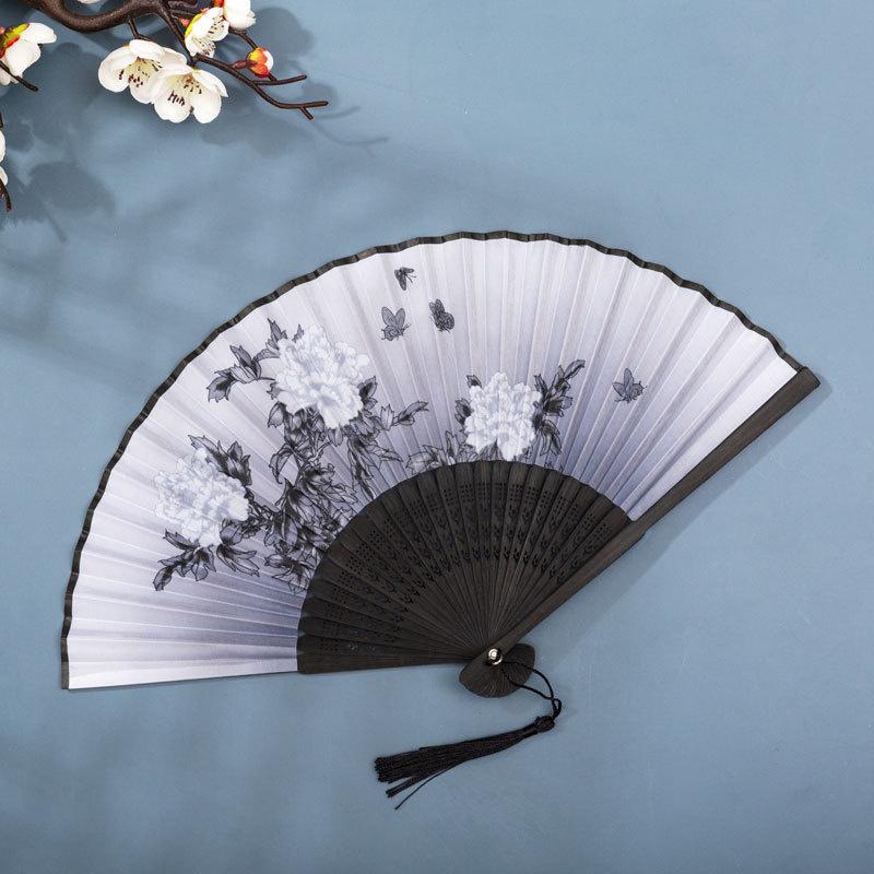 Sammenleggbar vifte Kinesisk stil Dansevifte Dame Sommer Sammenleggbar vifte Antikk kostyme Japansk stil Liten Retro Stoff Klassisk Antikk stil Sammenleggbar vifte