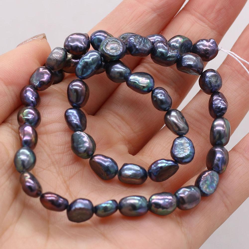 1String, Black Natural Freshwater Pearls, 7-8mm Straight-hole Nugget Pearl Beads for Jewelry Making DIY Crafts, Birthday Wedding Gifts, 36cm