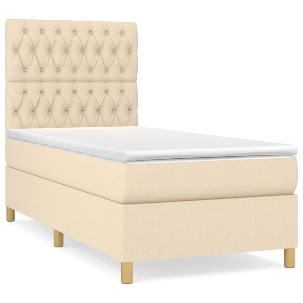 Box Spring Bed with Mattress Cream 100x200 cm Fabric