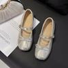 Korean version of square head bow ballet Mary Jane shoes women's 2025 summer new gentle and versatile soft-soled shallow mouth single shoes