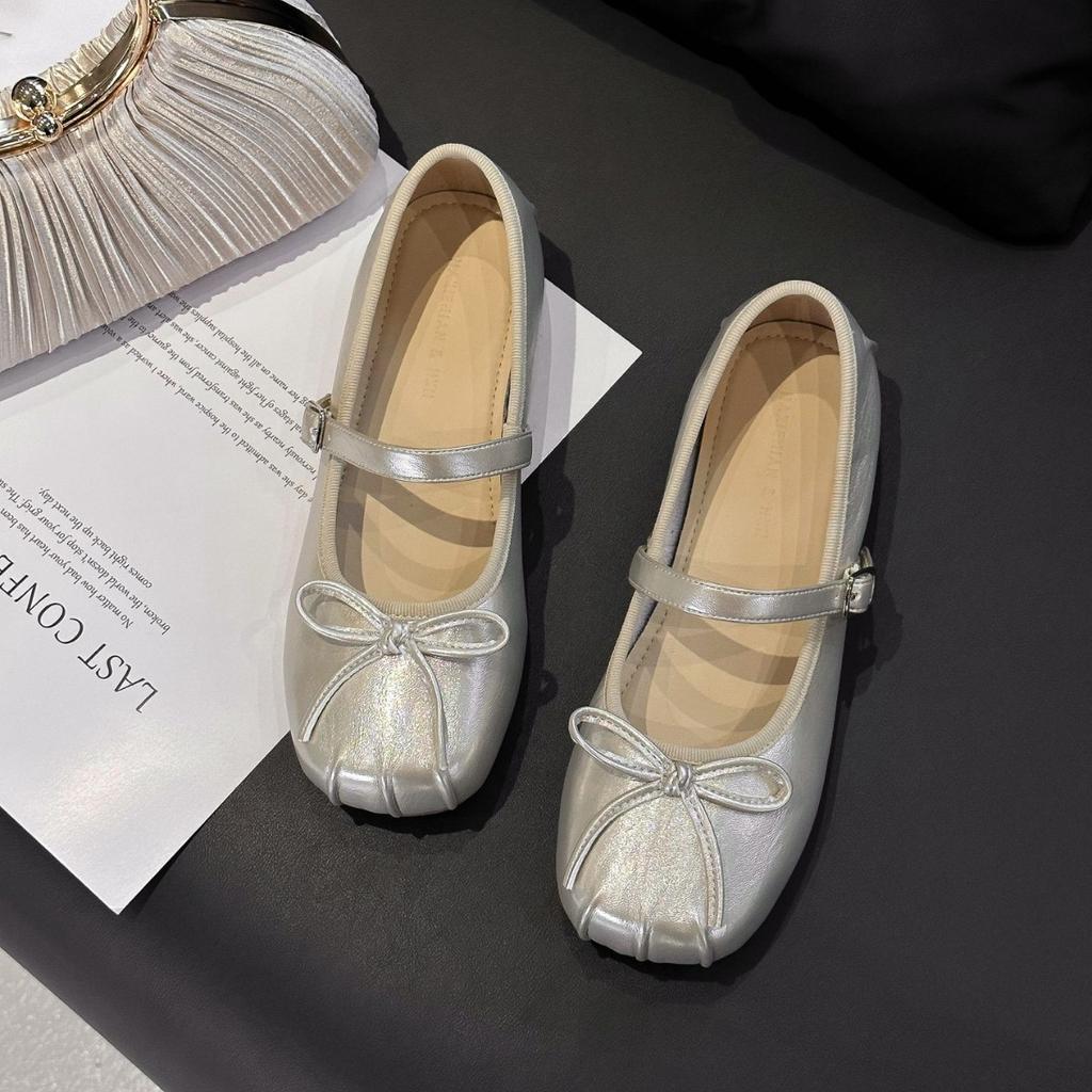 Korean version of square head bow ballet Mary Jane shoes women's 2025 summer new gentle and versatile soft-soled shallow mouth single shoes