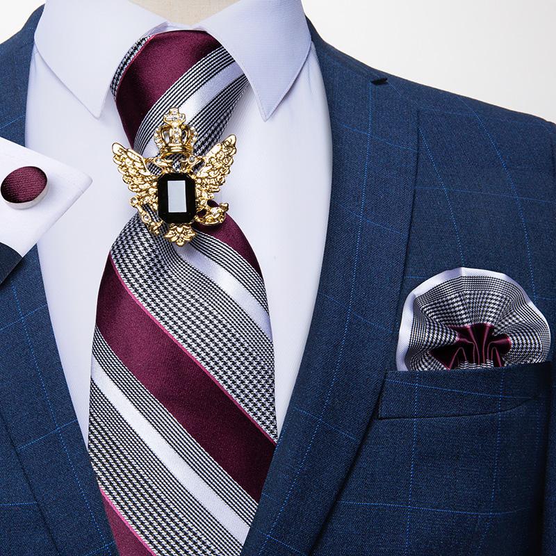 Dibangu Striped Wedding Tie Handkerchief Men's Necktie Pocket Square Ring Tie Set for Gift