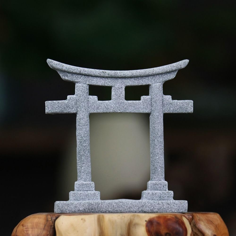 Simple Miniature Torii Gate Shrine Figurine Model Micro Landscape Aquarium Decoration Gray S-6.1 X 1.8 X 6.9cm