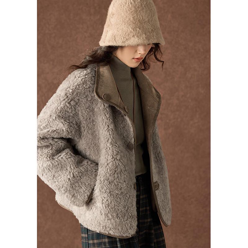 Women's Reversible Suede & Merino Wool French Retro Stand Collar Coat