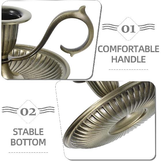 Healifty Taper Candle Holders Vintage Bronze Candlestick Holder with Handle European Style Candle Stand Chamberstick Handheld for Centerpiece Party