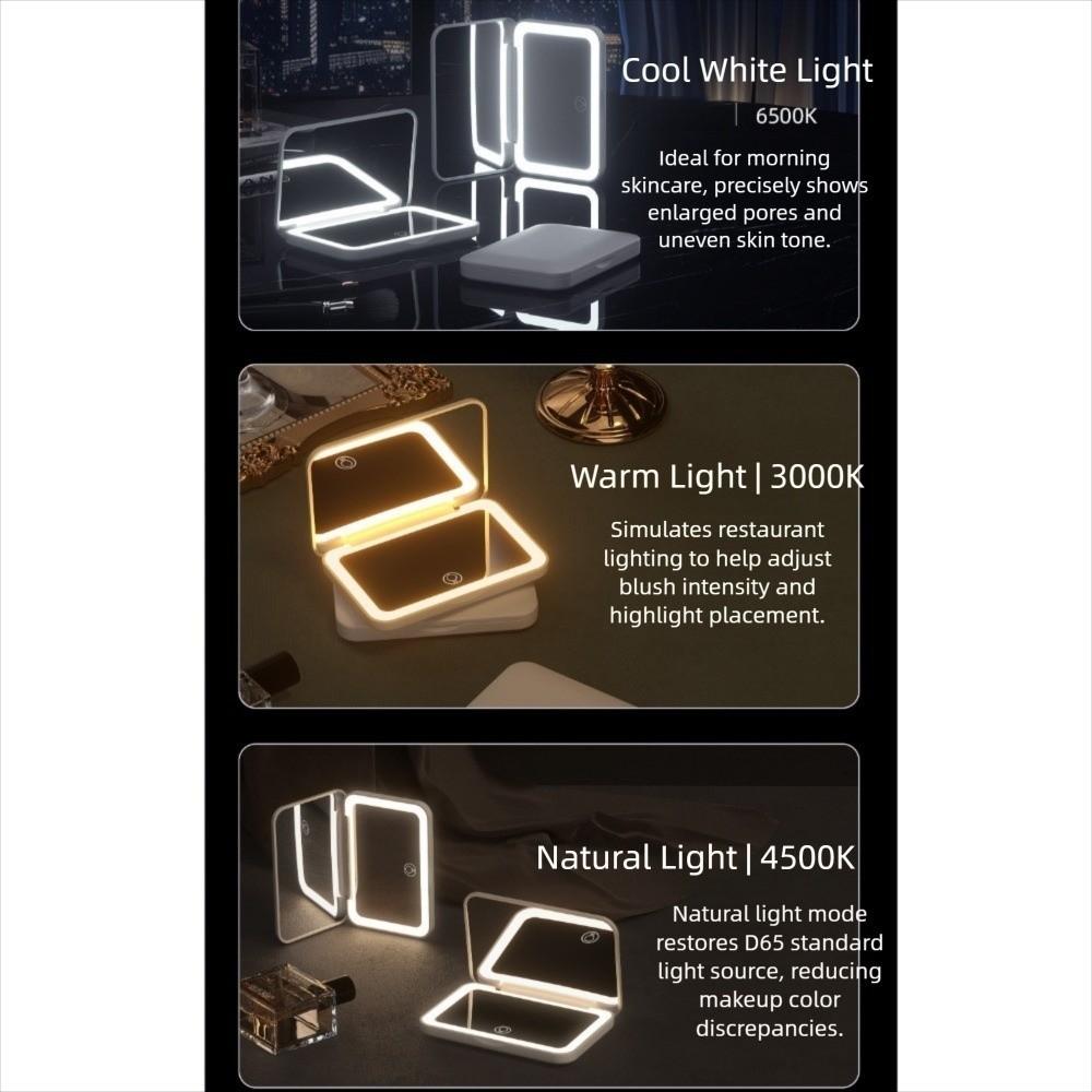 Mini Folding Makeup Mirror Magnifying Cosmetic Mirror Compact LED Light Desktop Mirror  Makeup Tool
