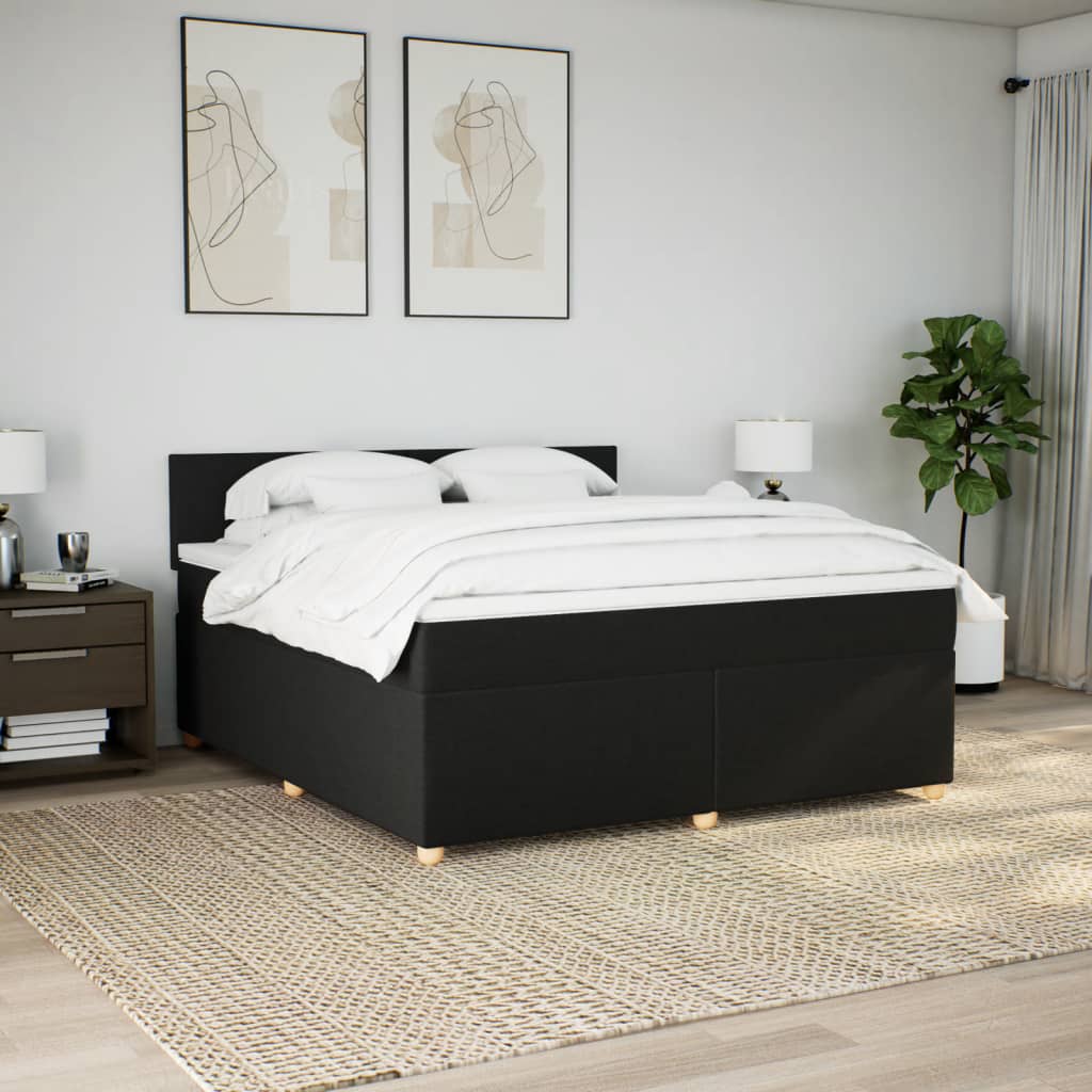 Box Spring Bed with Mattress Black 180x200 Cm Fabric