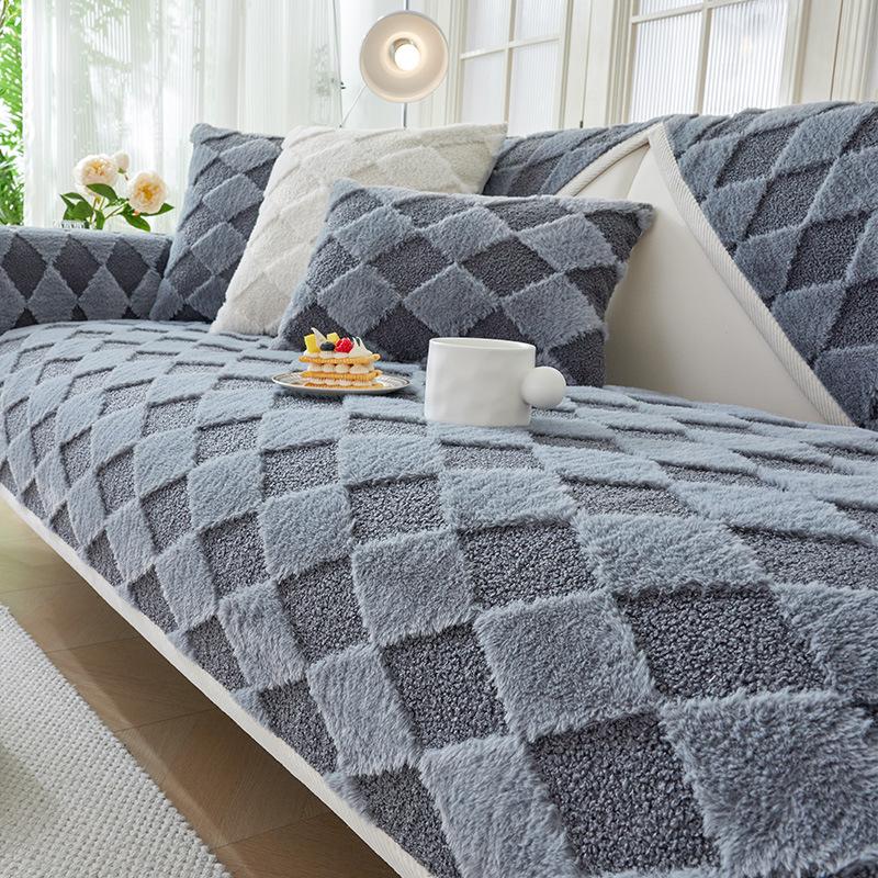 

Подушка для дивана, зимняя плюшевая утолщенная зимняя подушка, простая однотонная нескользящая крышка для дивана, полотенце 110*210cm