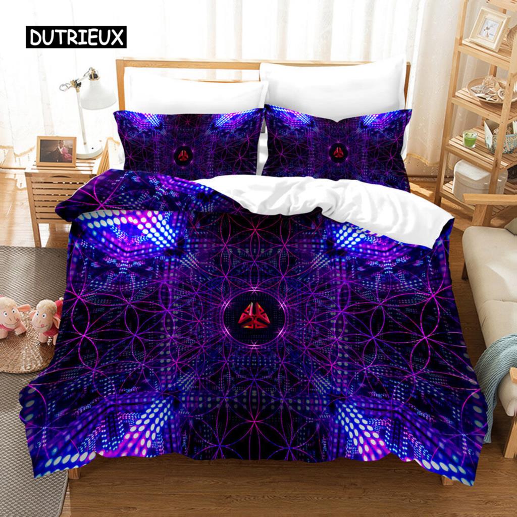 Trippy Duvet Cover Set Abstract Art Psychedelic Spiral In Vivid Rainbow Colors Bedding Set King Size Warped Space Quilt Cover