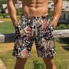 Men Print Casual Shorts Drawstring Elastic Waist