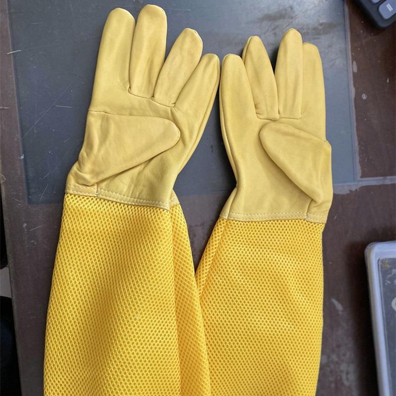 

Овечья кожа Пчеловодческие перчатки с защитой от укусов, Желтый длинный сетчатый дизайн
