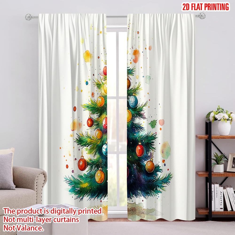 

2pcs,2D plane printing Minimalist Curtains Christmas Tree Ornaments Watercolor (3) Polyester Fabric (without rod) Decorations 52.50 × 116.00 cm 2 pcs