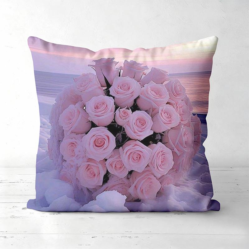 Pink Roses On Snowy Scenes Decorative Throw Pillows Polyester pillowcase, sofa decorative cushion cov Headboard Pillow
