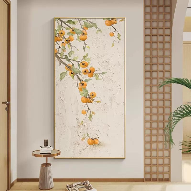 

Хурма в китайском стиле, подразумевающая удачу, плакаты с изображением карпа, пасторальная картина на холсте, настенные принты, картина, домашний декор для комнаты 20x40cm No Framed