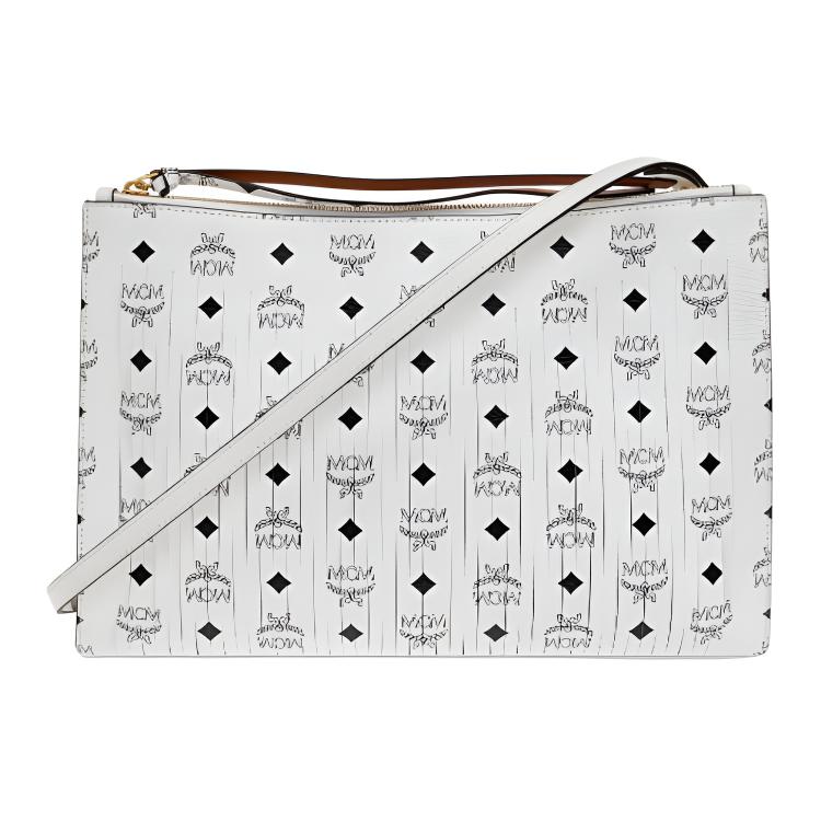 

MCM Aren Logo Print Adjustable Detachable Shoulder Strap Embossed Leather Shoulder Bag Medium Women shoulder bag White MWRFSTA02WT001 Basic Set (Bag+Dust Bag)