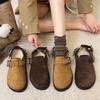 Cowhide Version of Boken Shoes Women's Bag Head 2025 Autumn and Winter New Retro One-word Buckle Warm Lazy Slippers Trendy Outside
