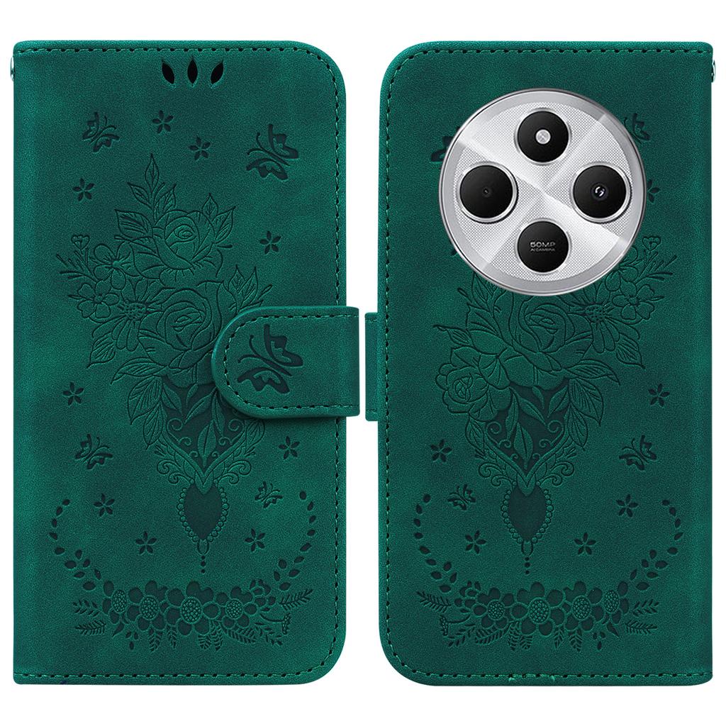 For Xiaomi Poco C75 4G/Redmi 14R 5G/14C 4G Case PU Leather Wallet Phone Cover Butterfly Flower Imprint