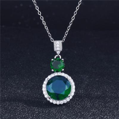 Collar con colgante redondo de cristal verde vintage, joyería para mujer, recién llegado, gargantilla de cadena de plata 925 para dama, regalo de compromiso