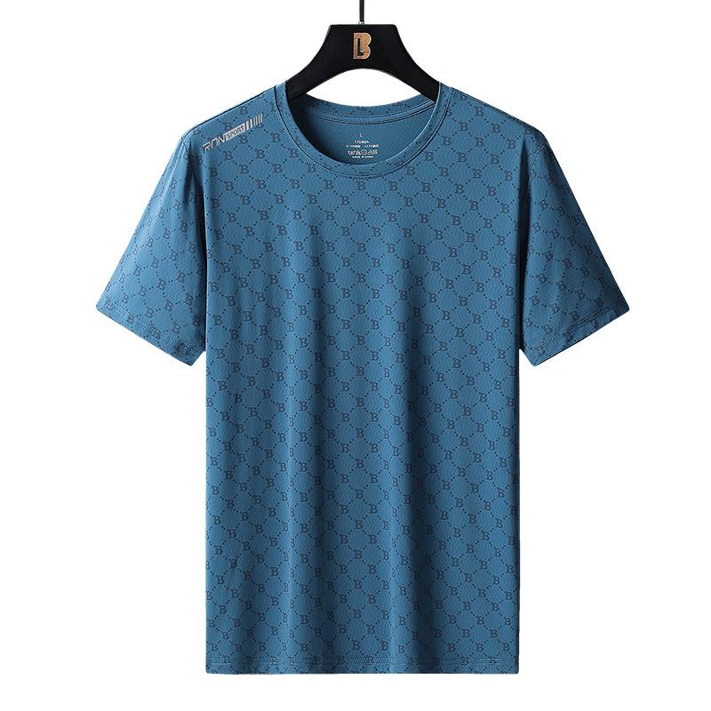 Tricou de vară pentru bărbați cu mânecă scurtă, din mătase de gheață, cu drapaj, Îmbrăcăminte cu uscare rapidă, Tricou sport la modă, Haine de fitness respirabile, Mărimi mari