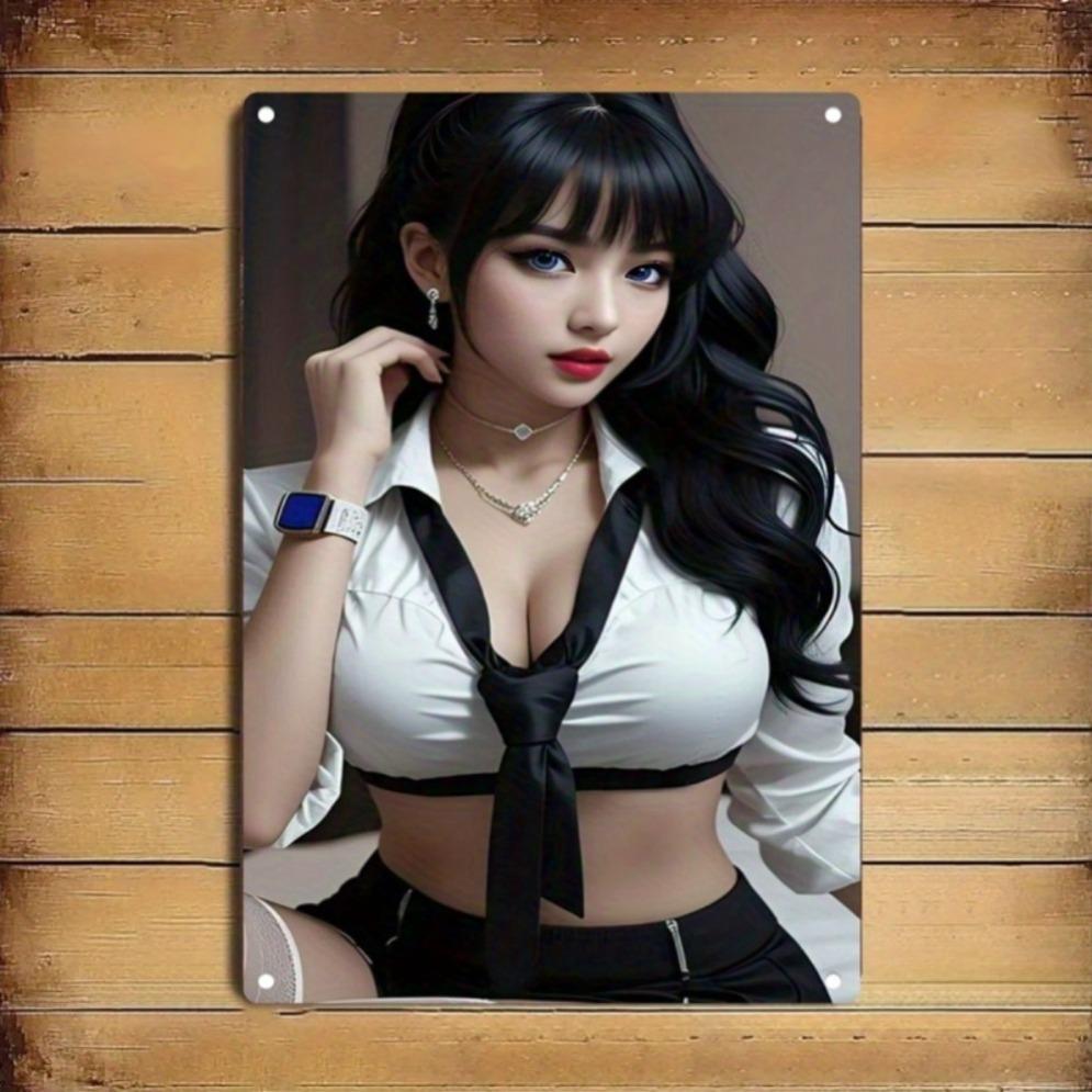 

Anime Metal Wall Sign Red Hair Blue Eyes Character Home Bar Decor 20x30cm