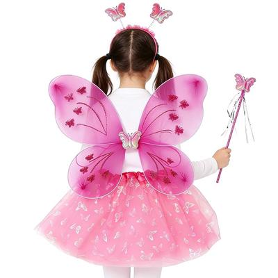 4Pcs/Set Fairy Princess Costume Butterfly Wings Puff Skirt Butterfly Wing Set Tutu Skirt Fairy Wand Fairy Wings