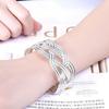 Resizable Wide Open Bangle Silver Woven Bracelet Unique Hollow Charm Bracelet  Gift