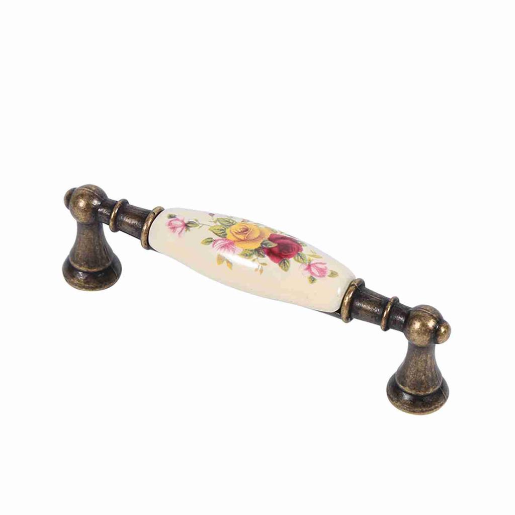 Vintage Flower Ceramic Bronze DIY Door Handles Cabinet Cupboard Drawer Knobs Pull 2#