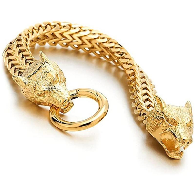 Men's Stainless Steel Wolf Head Bracelet Fashionable Designs Adjustable Length for Daily Wear and Special Occasions