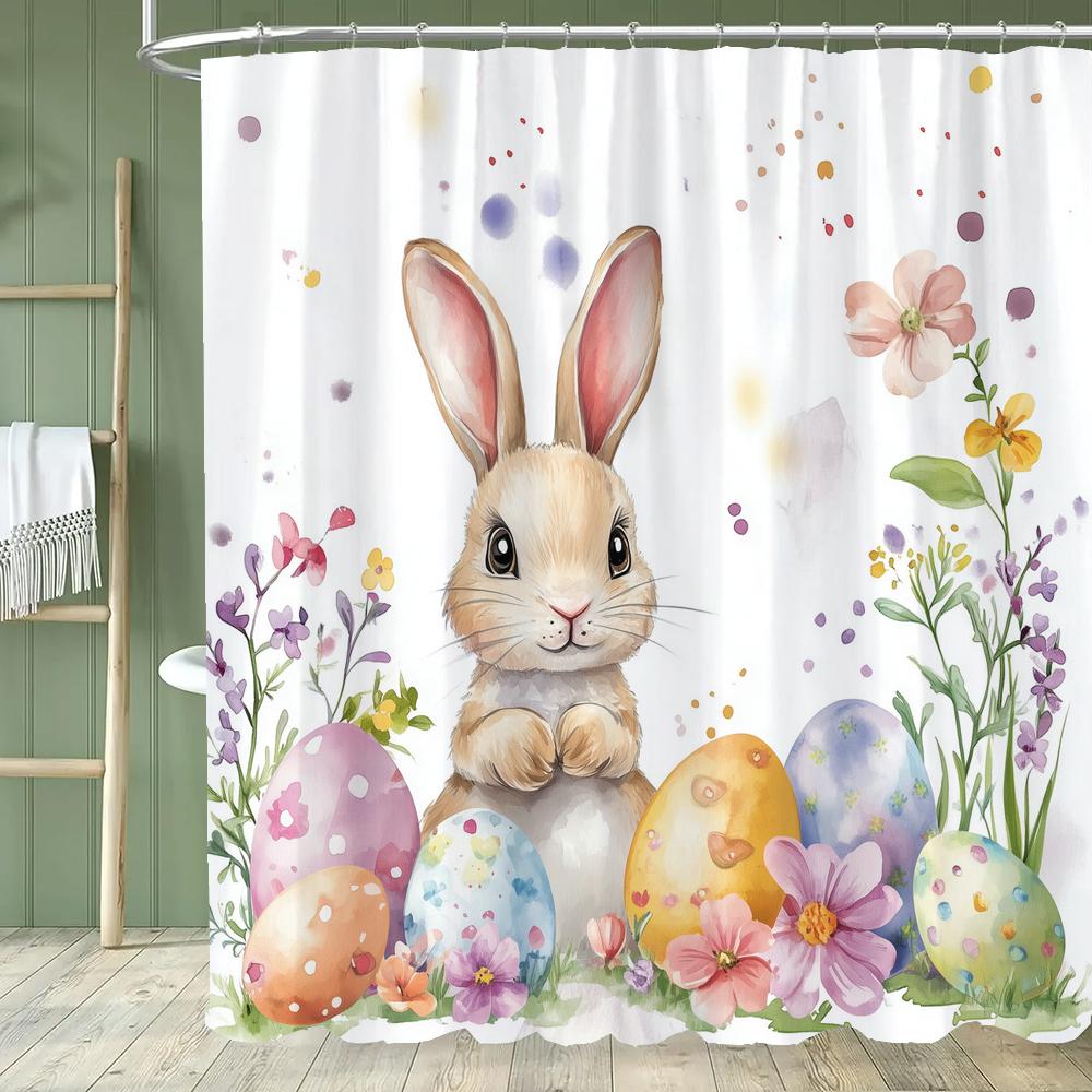 Paaseieren Douchegordijn, Schattig Konijn Bedrukt Badkamer Decoratief Douchegordijn, Stof Huis Gordijn met Haken