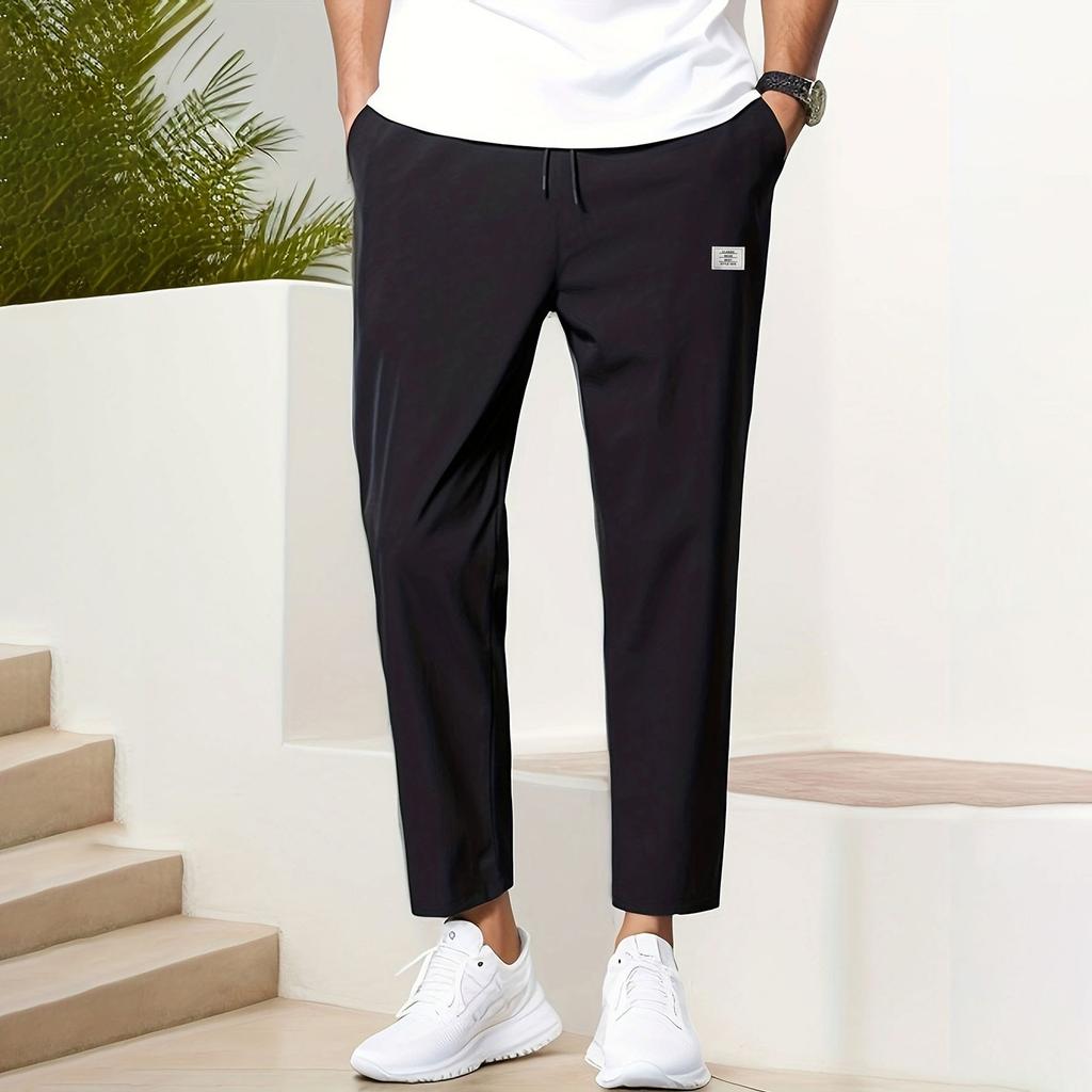 Pantalon Casual Homme Couleur Unie Jambe Droite Neuf Points Pantalon de Sport Mode Casual Homme