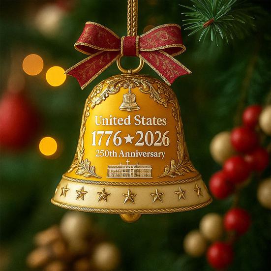 USA 250th Anniversary Bell Ornament Golden-Plated Metal Pendant Durable Collectible Decor Christmas Themed Decorative Bell