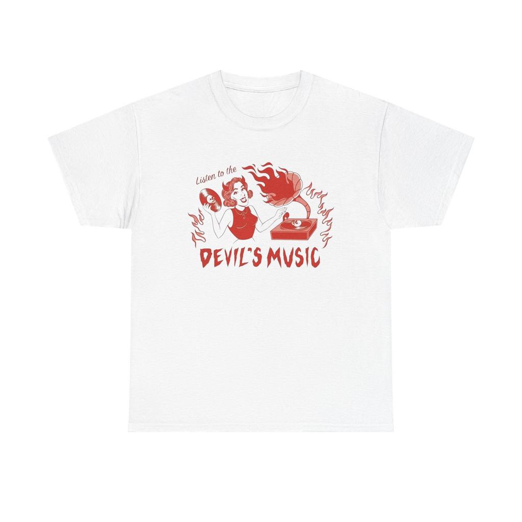 Listen To The Devils Music Graphic T-Shirt Mens Womens Tees Top Comfy Cotton Tee Brand NEW