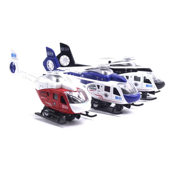 Realistic Police Helicopter Plane Pull Back LED Music Model Kids Toy Collection