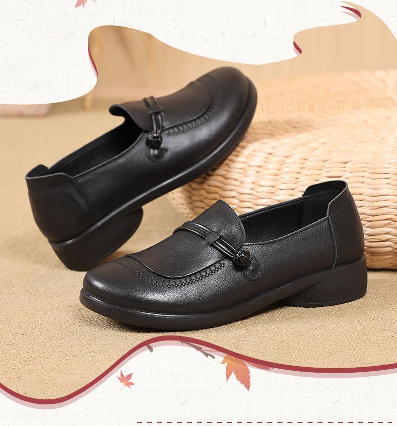 Echtes Leder Weiche Sohle Slipper Mama Schuhe - Rutschfest, Bequem, Runde Zehenpartie, Übergröße für den Herbst