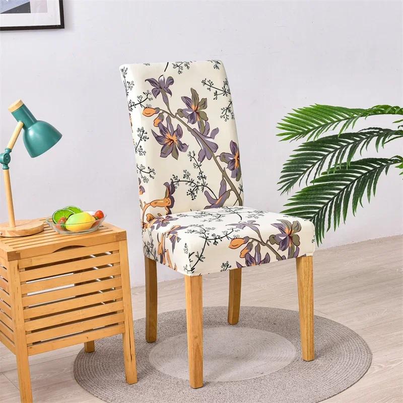 Dining Chair Covers Floral Printed Chair Slipcovers AntiDirty Seat Protector For Banquet Wedding Kitchen 1/2/4/6Pcs Elactic