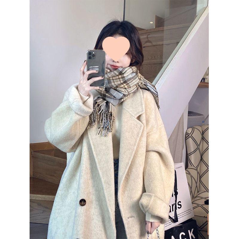 Oatmeal Woolen Coat: 2025 Autumn/Winter Korean Style Loose Mid-Length Bestseller Jacket